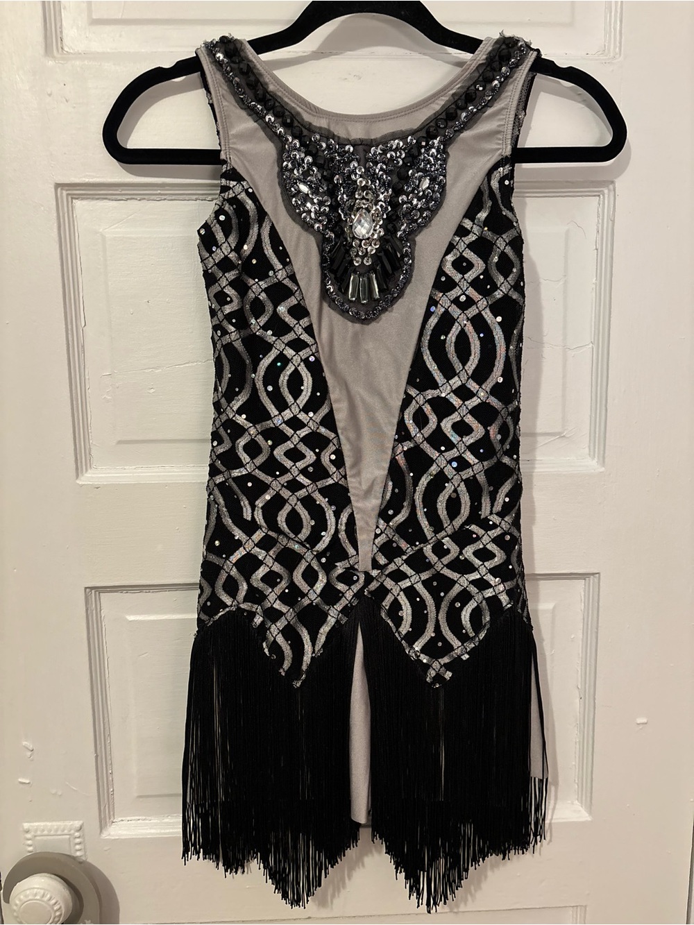 Revolution Black & Silver Beaded Fringe flapper Dress dance costume: small adult